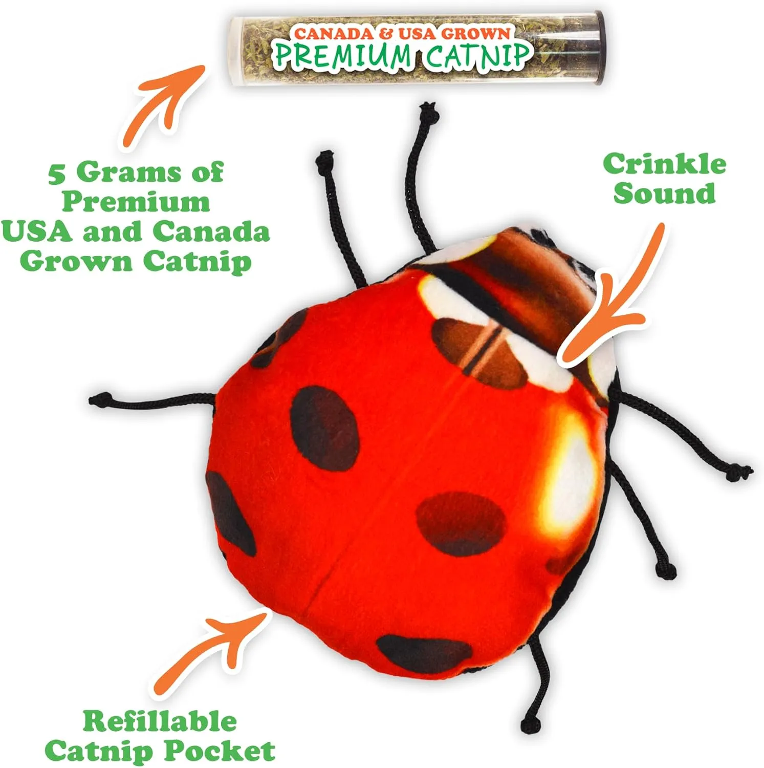 Meowijuana | Lady Bug Bundle | Get Sprung Refillable Lady Bug Toy and Garden Pawty Catnip Blend | Promotes Play and Cat Health | Includes North American Organic Catnip