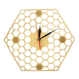 Minimal honeycomb Wood Wall Clock Hexagonal  Geometric Wall Clock Bee Lover  Contemporary Rustic Wood Clock Watch
