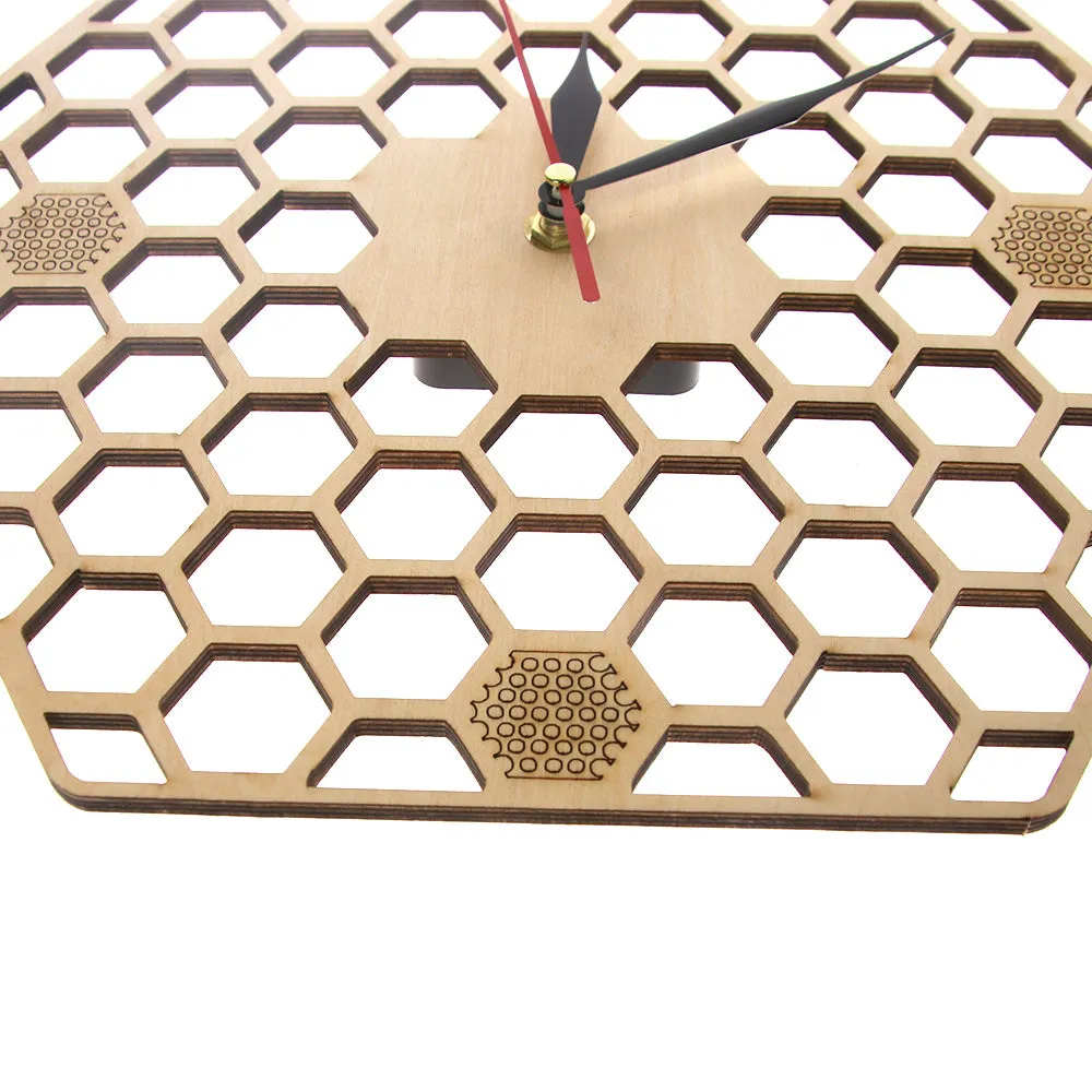 Minimal honeycomb Wood Wall Clock Hexagonal  Geometric Wall Clock Bee Lover  Contemporary Rustic Wood Clock Watch