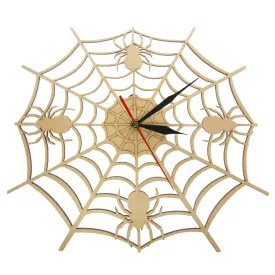 Modern Cob Web Wall Clock in Natural Wood Halloween Nightmare Creepy Spider Wooden Wall Clock Onyx Man Cave