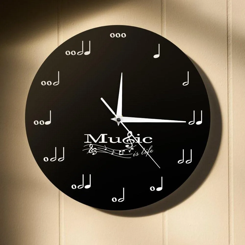 Music Is Life Inspirational Wall Decor Symphony Musical Wall Clock Treble Clef Music Studio Hanging Wall Watch Musician Gift