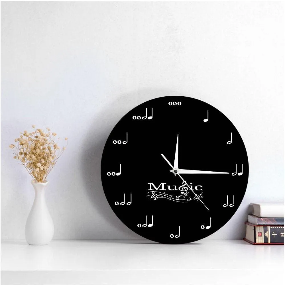 Music Is Life Inspirational Wall Decor Symphony Musical Wall Clock Treble Clef Music Studio Hanging Wall Watch Musician Gift