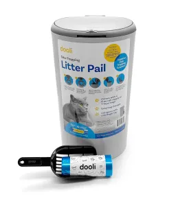 Odor Trapping Litter Pail  Odorless Cat Litter Pail with Lid & 6 Month Supply of Refill Bags and Scooper One-Finger Tap Lid Opening