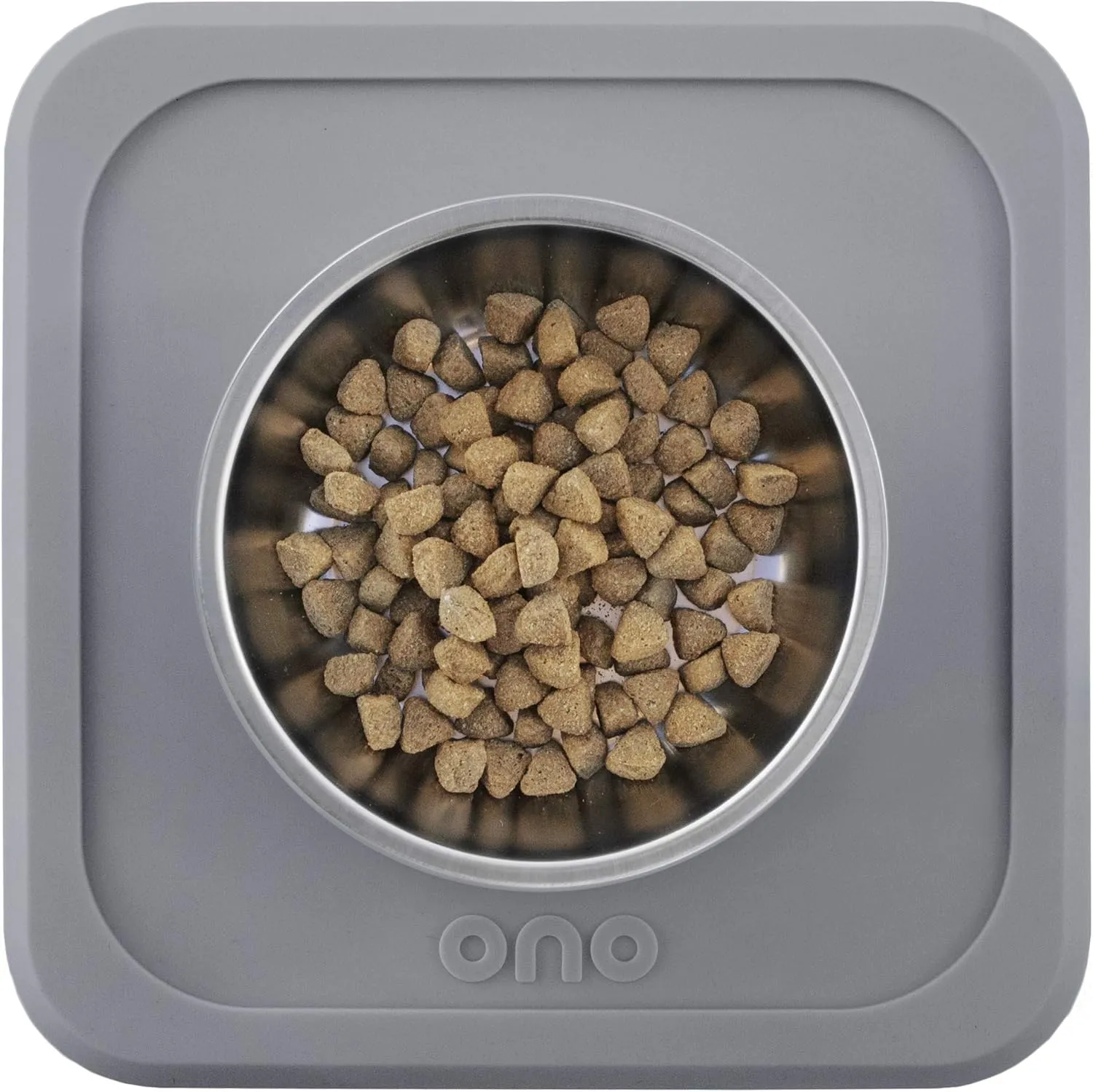 Ono Good Bowl Food & Water Single Feeder - Small to Medium Pets No Spill Non Skid Silicone Mat & Stainless Steel Bowl for Dogs or Cats (Charcoal)