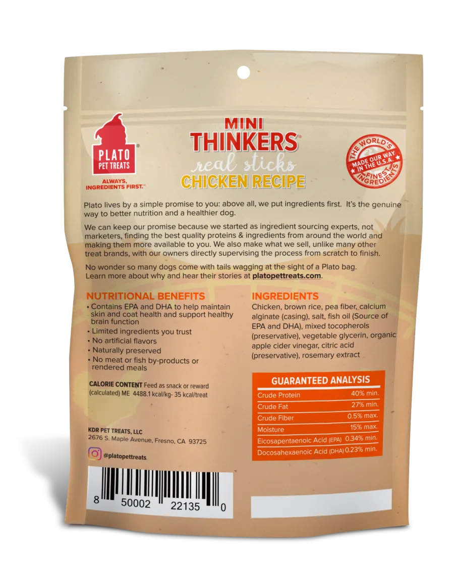 Plato Mini Thinkers Chicken Meat Stick Dog Treats