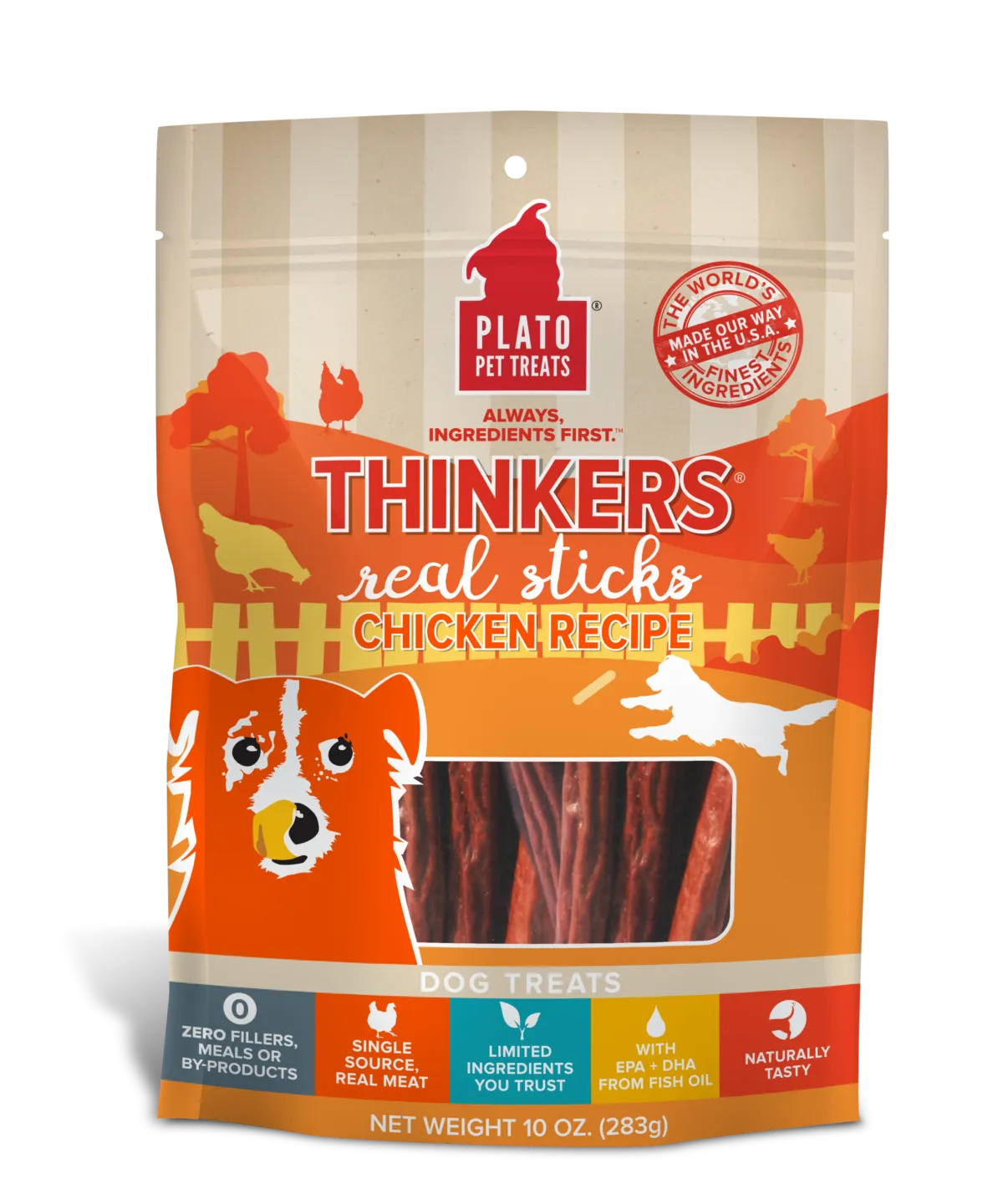 Plato Thinkers Chicken Meat Stick Dog Treats (10-oz)