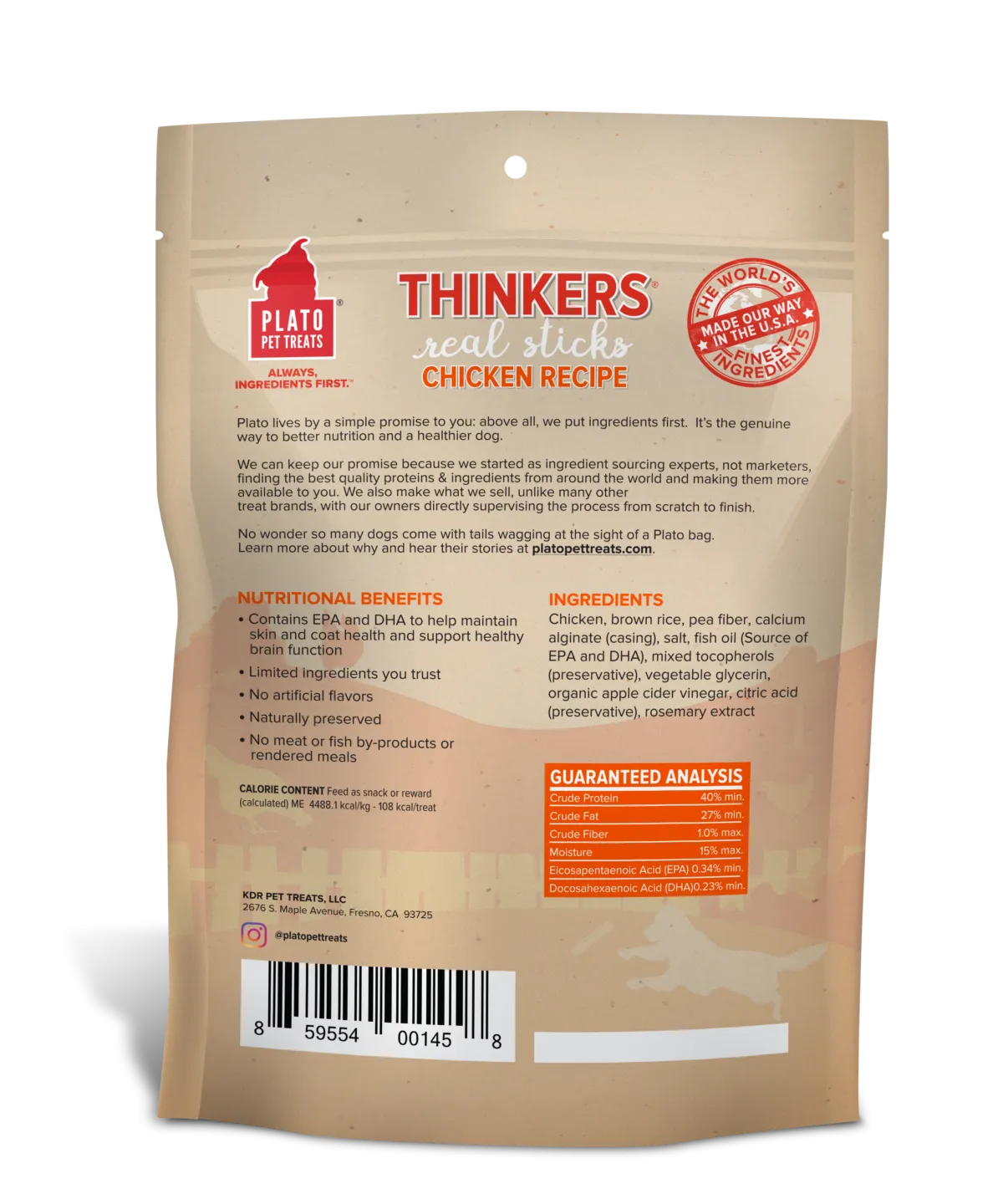 Plato Thinkers Chicken Meat Stick Dog Treats