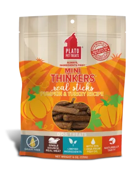 Platos Pet Treats Mini Thinkers Grain Free Pumpkin & Turkey Meat Stick Dog Treats