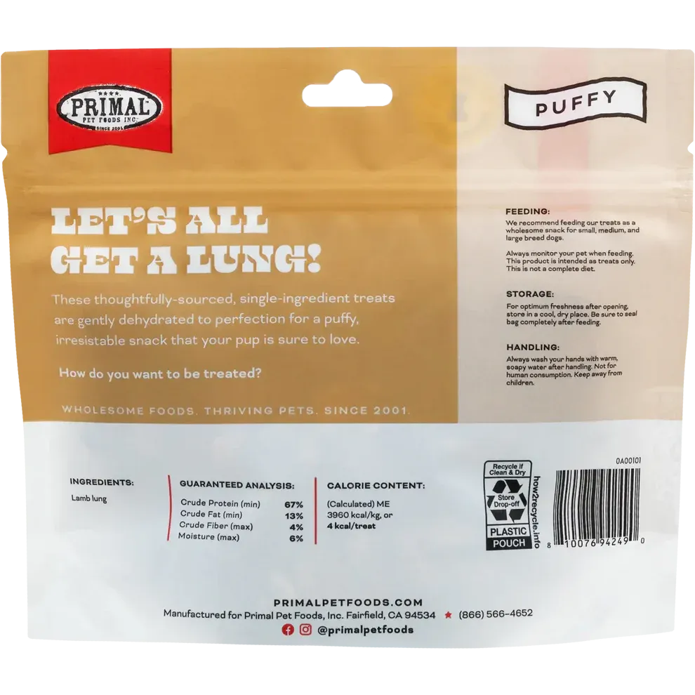 Primal Pet Foods Let’s All Get a Lung Dehydrated Dog Treats Lamb Recipe