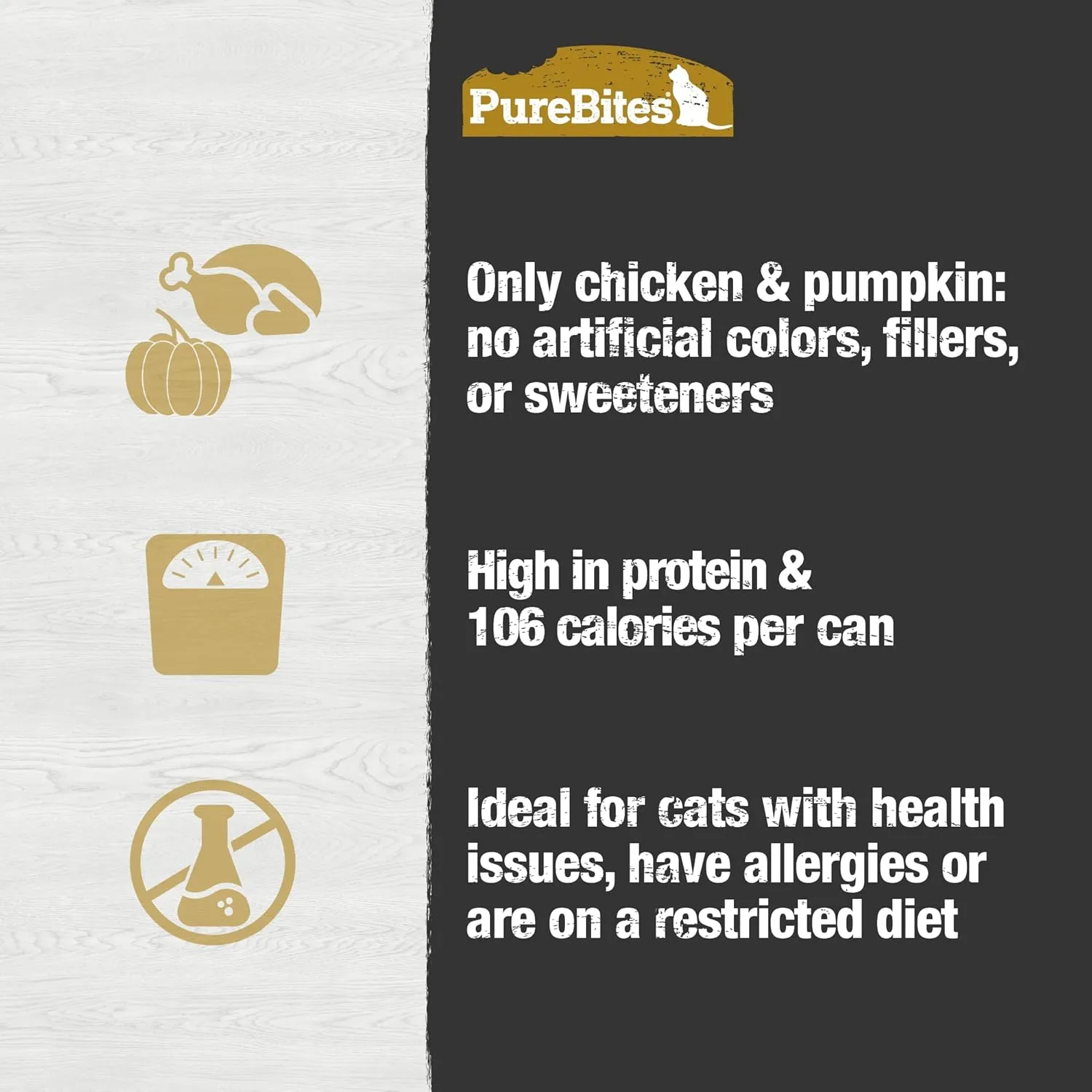 PureBites 100% Pure Chicken & Pumpkin Pate Cat Treat, Single 2.5oz can, only 2 Ingredients, case of 12