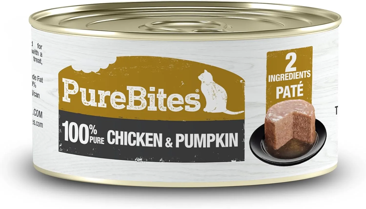 PureBites 100% Pure Chicken & Pumpkin Pate Cat Treat, Single 2.5oz can, only 2 Ingredients, case of 12