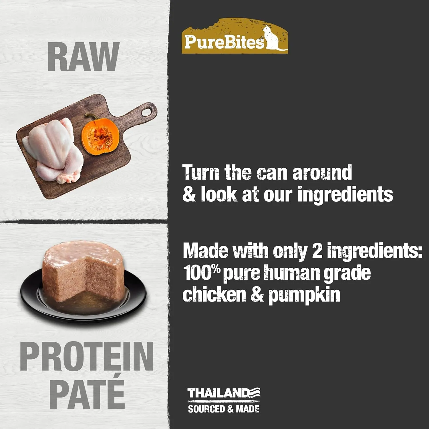 PureBites 100% Pure Chicken & Pumpkin Pate Cat Treat, Single 2.5oz can, only 2 Ingredients, case of 12