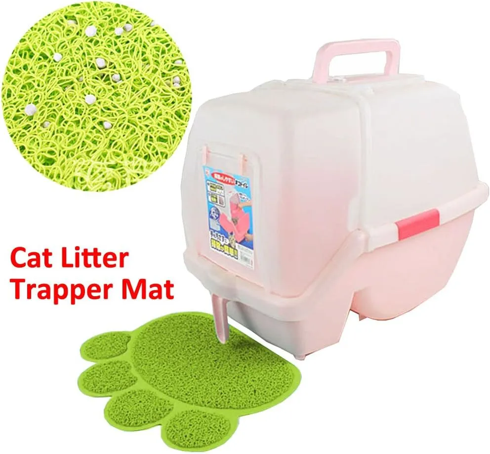PVC Pet Dog Cat Puppy Kitten Dish Bowl Food Water Feeding Placemat, Non-Slip Cat Litter Mat Paw Shape, Blue Small