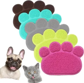 PVC Pet Dog Cat Puppy Kitten Dish Bowl Food Water Feeding Placemat, Non-Slip Cat Litter Mat Paw Shape, Blue Small