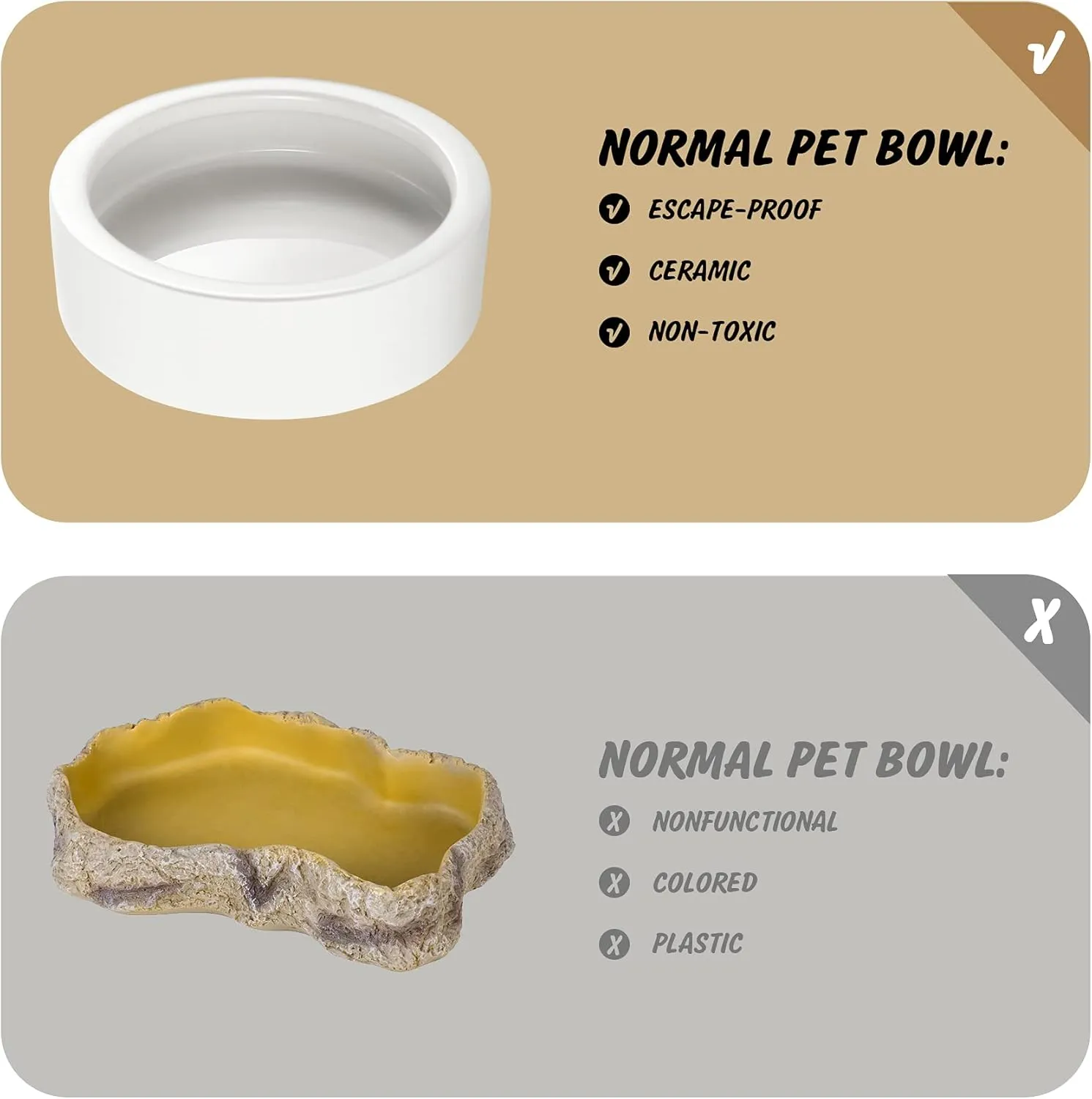 Reptile Food Dish Bowl, Worm Water Dish Small (2.75in) Lizard Gecko Ceramic Pet Bowl, Mealworms Bowls for Leopard Bearded Dragon Chameleon Hermit Crab Dubia Cricket Anti-Escape Superworm Feeder 2 Pack
