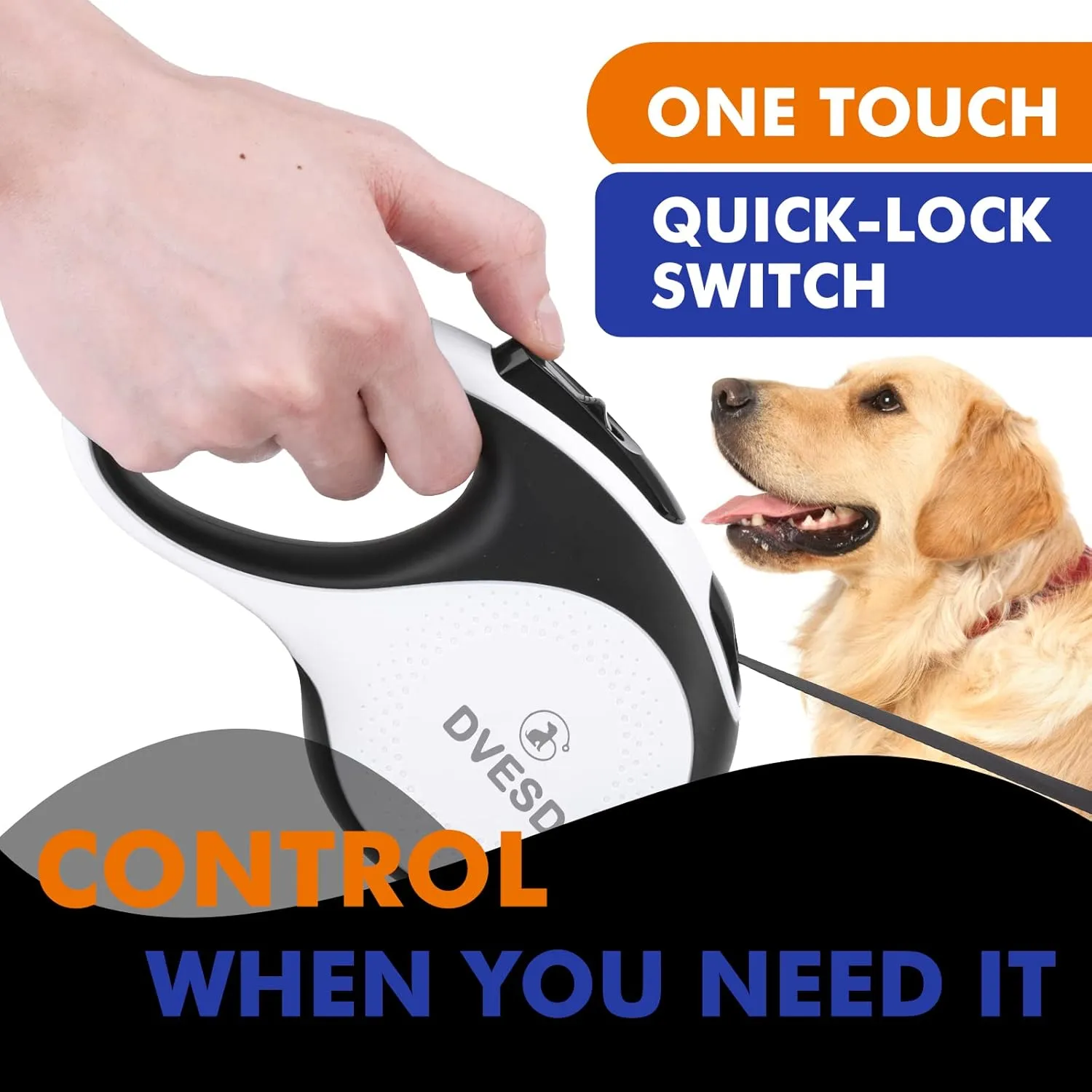 Retractable Dog Leash 10/16 ft for Small/Medium Breeds/Large Pets Up to 110 LBS. 360 Tangle Free Design with One Touch Quick-Lock Braking System&Anti-Slip Handle. (White/Black, Small)