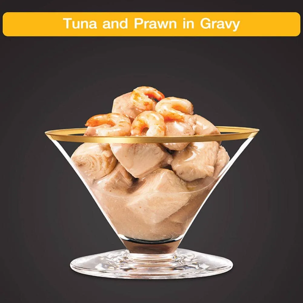 Sheba Tuna Fillet & Whole Prawns in Gravy Premium Cat Wet Food and Chicken Flavour Irresistible All Life Stage Cat Dry Food Combo