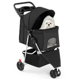 Small Pet Stroller | Lightweight & Foldable Design | Comfortable, Easy-Ride Pet Carrier for Dogs & Cats | Black