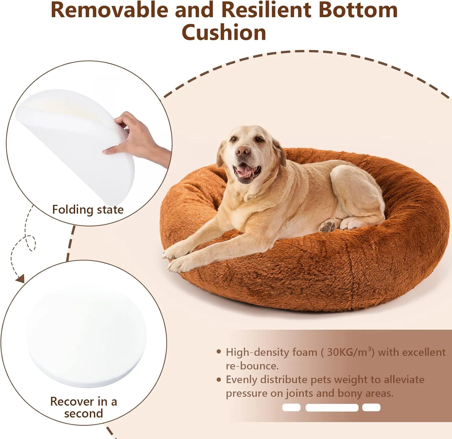 SPUNKYJUNKY Round Donut Cat and Dog Bed with High-Density Memory Foam Bottom Cushion Removable Washable Fuzzy Pet Cuddler Beds in Short Faux Rabbit Fur for Indoor Cats Small Medium Dogs (20"/25"/30")