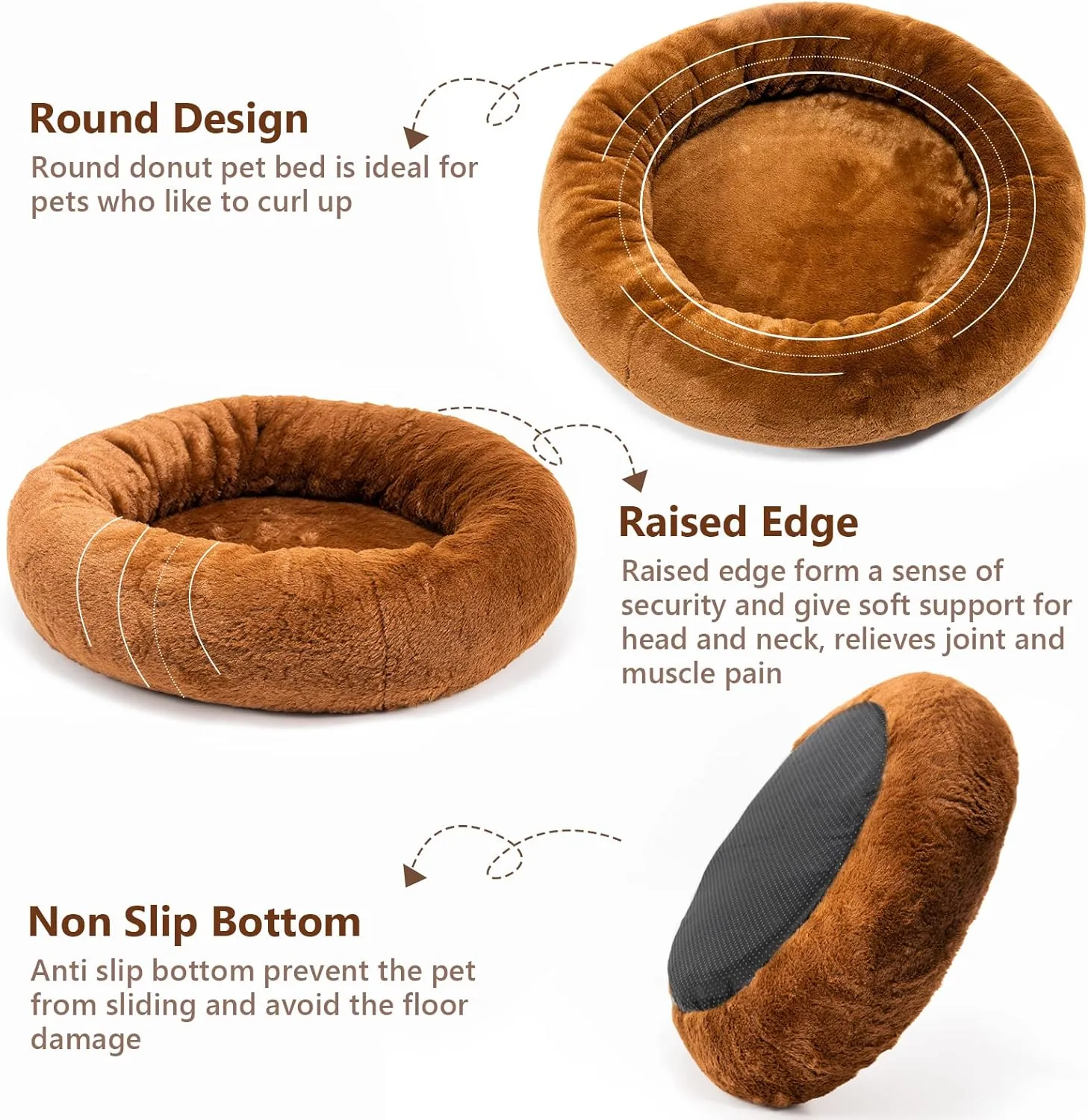 SPUNKYJUNKY Round Donut Cat and Dog Bed with High-Density Memory Foam Bottom Cushion Removable Washable Fuzzy Pet Cuddler Beds in Short Faux Rabbit Fur for Indoor Cats Small Medium Dogs (20"/25"/30")