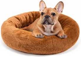 SPUNKYJUNKY Round Donut Cat and Dog Bed with High-Density Memory Foam Bottom Cushion Removable Washable Fuzzy Pet Cuddler Beds in Short Faux Rabbit Fur for Indoor Cats Small Medium Dogs (20"/25"/30")