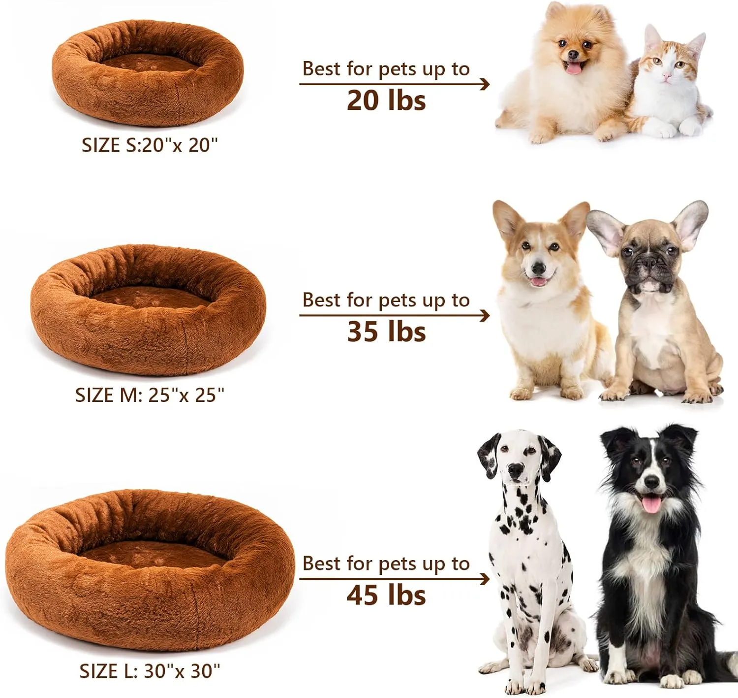 SPUNKYJUNKY Round Donut Cat and Dog Bed with High-Density Memory Foam Bottom Cushion Removable Washable Fuzzy Pet Cuddler Beds in Short Faux Rabbit Fur for Indoor Cats Small Medium Dogs (20"/25"/30")
