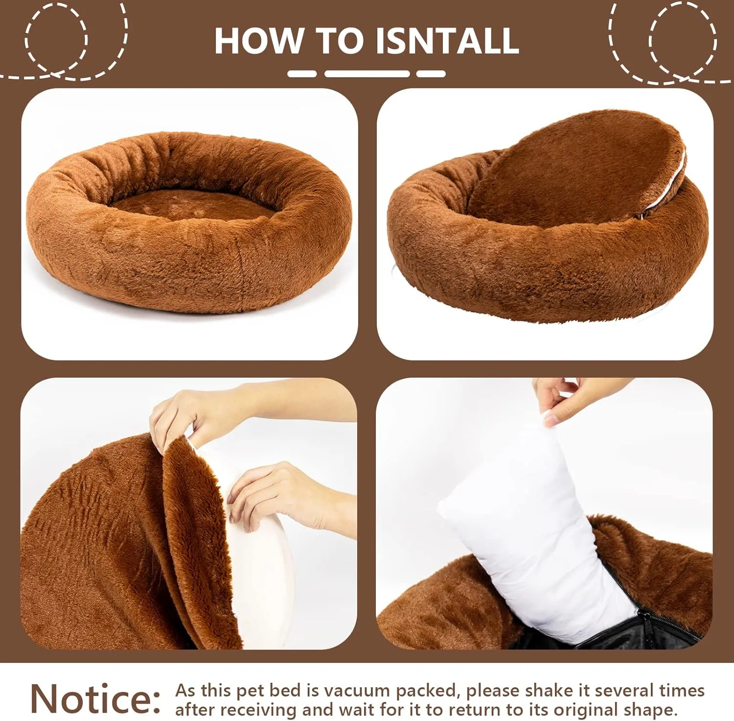 SPUNKYJUNKY Round Donut Cat and Dog Bed with High-Density Memory Foam Bottom Cushion Removable Washable Fuzzy Pet Cuddler Beds in Short Faux Rabbit Fur for Indoor Cats Small Medium Dogs (20"/25"/30")
