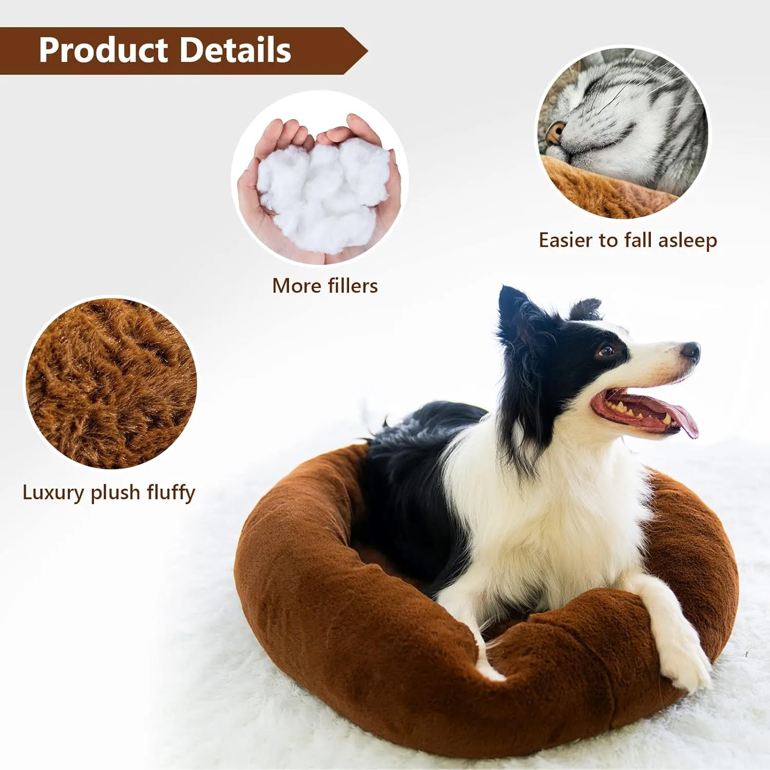 SPUNKYJUNKY Round Donut Cat and Dog Bed with High-Density Memory Foam Bottom Cushion Removable Washable Fuzzy Pet Cuddler Beds in Short Faux Rabbit Fur for Indoor Cats Small Medium Dogs (20"/25"/30")