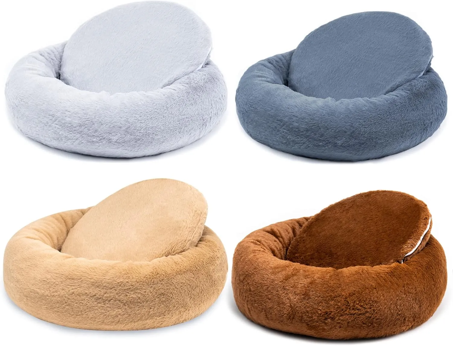 SPUNKYJUNKY Round Donut Cat and Dog Bed with High-Density Memory Foam Bottom Cushion Removable Washable Fuzzy Pet Cuddler Beds in Short Faux Rabbit Fur for Indoor Cats Small Medium Dogs (20"/25"/30")