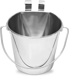Stainless Steel 1 Qt Flat Back Sided Dog Pails - Dual Hooks Hanging Food & Water Bucket Dogs, Cats, Birds, Kennels, Cages and Critter Crates - Multi Purpose Pets (1 Quarts)
