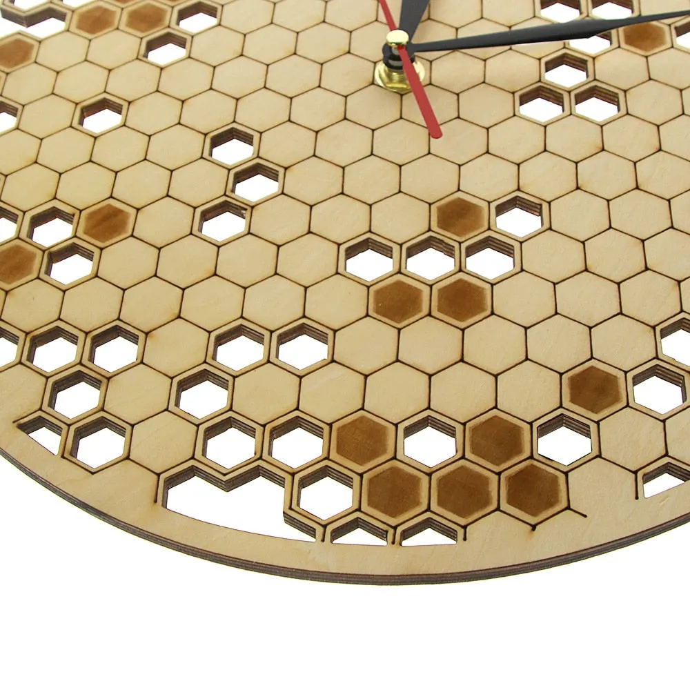 Wood Clock Watch Kitchen Rustic Hanging Clock Modern Geometric Clock Honeycombs Wooden  Art Bee Lover  for Family