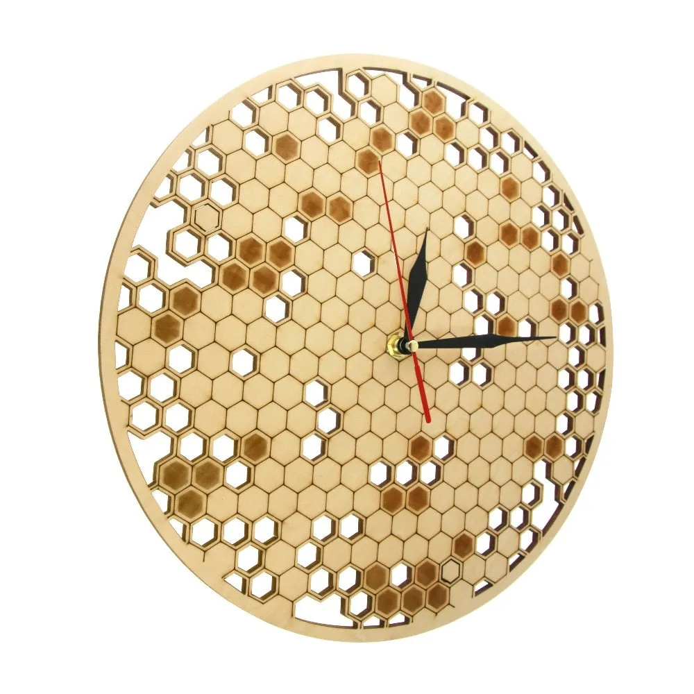 Wood Clock Watch Kitchen Rustic Hanging Clock Modern Geometric Clock Honeycombs Wooden  Art Bee Lover  for Family