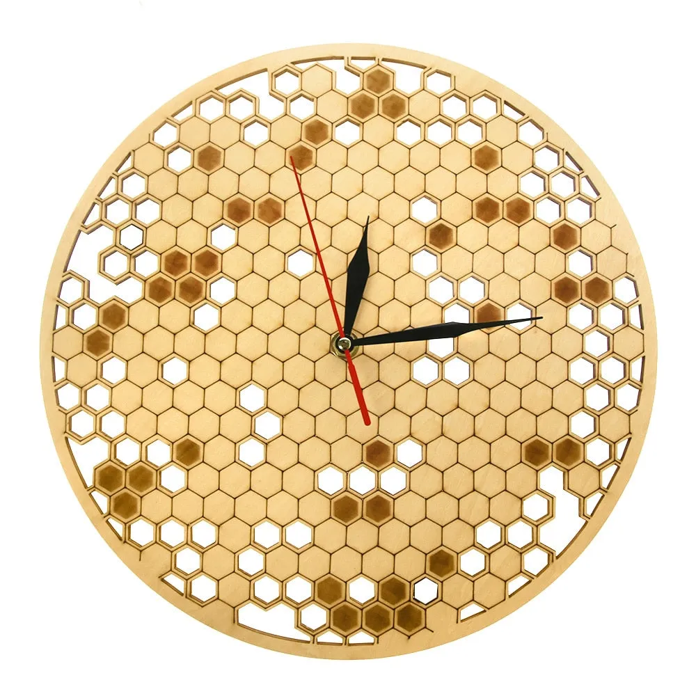 Wood Clock Watch Kitchen Rustic Hanging Clock Modern Geometric Clock Honeycombs Wooden  Art Bee Lover  for Family