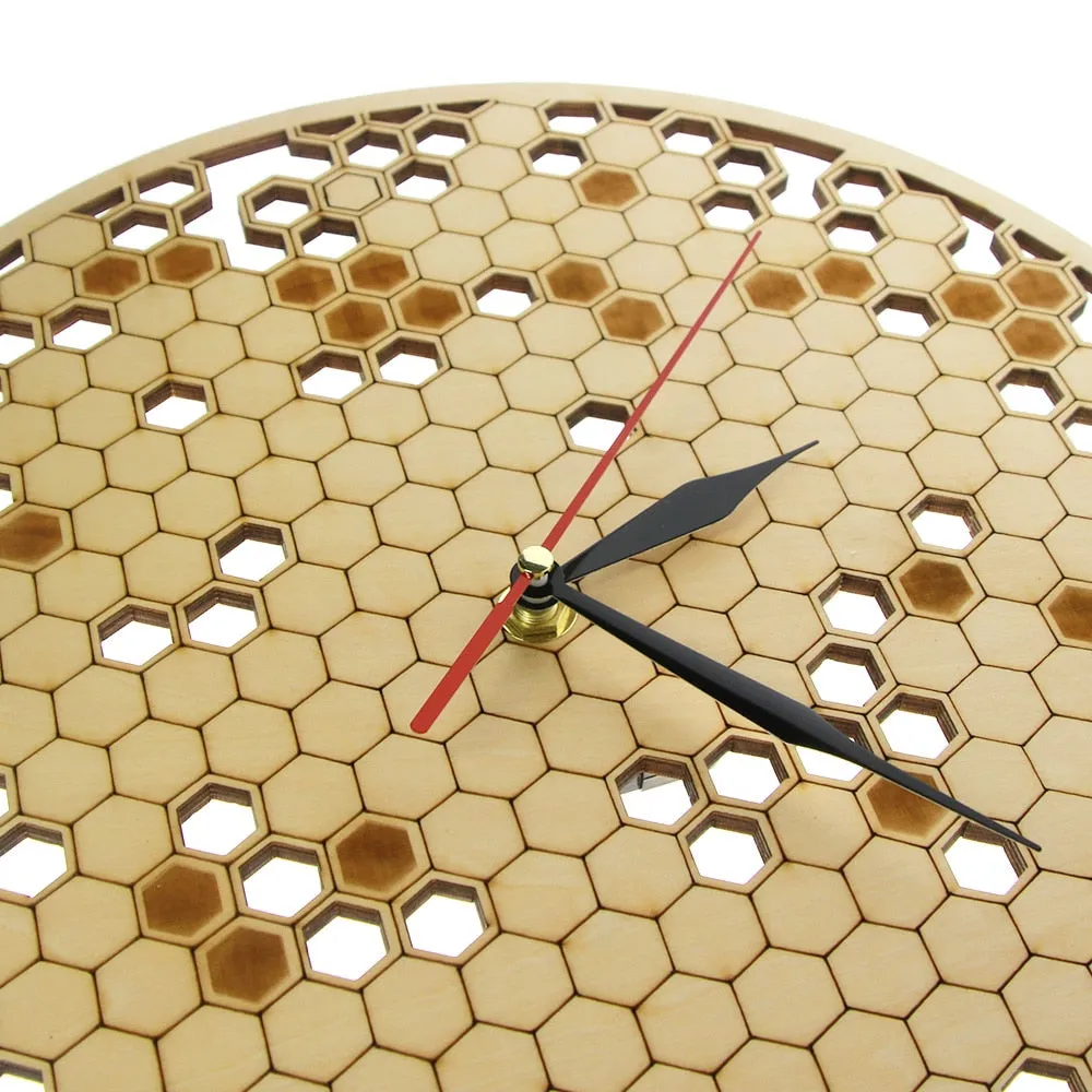 Wood Clock Watch Kitchen Rustic Hanging Clock Modern Geometric Clock Honeycombs Wooden  Art Bee Lover  for Family