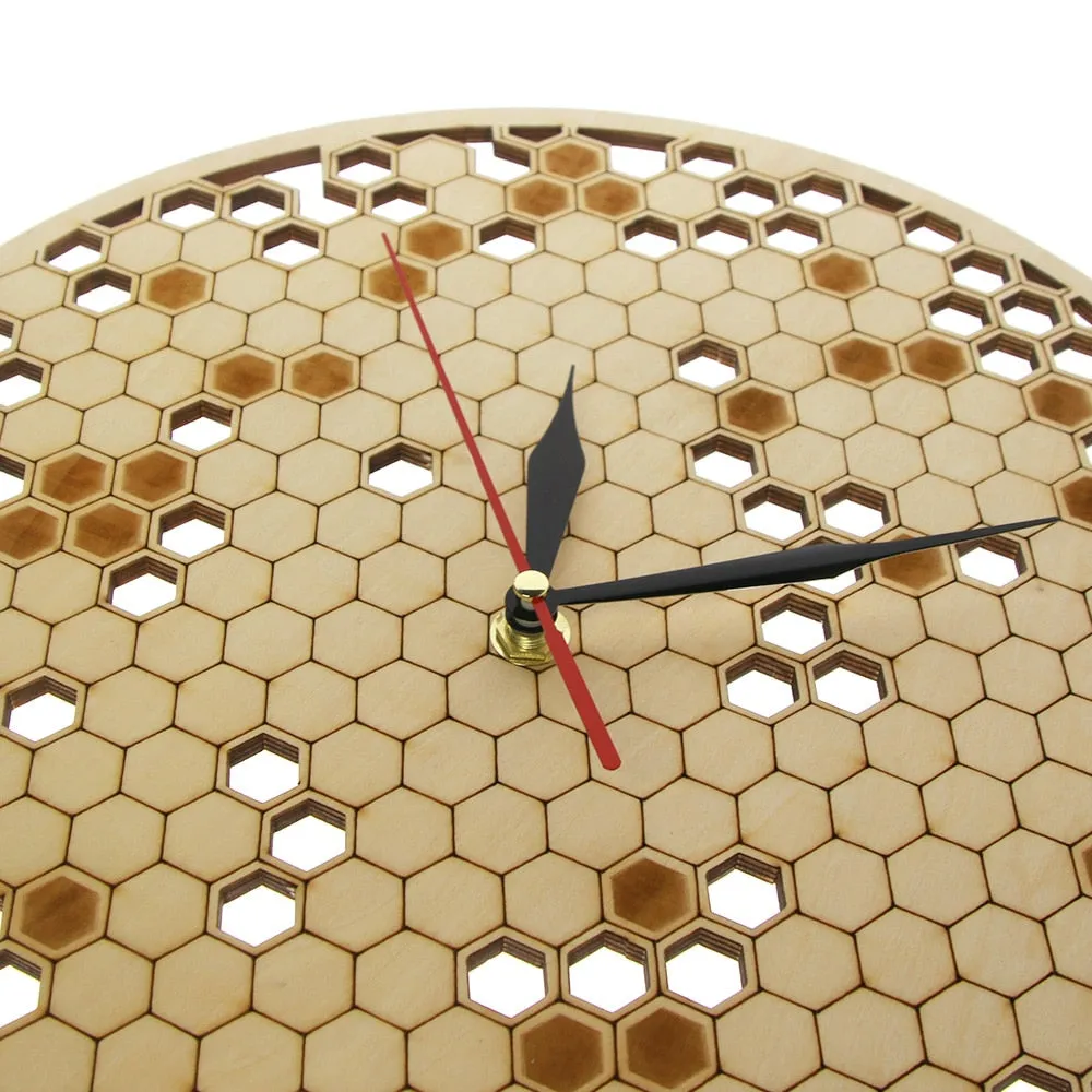 Wood Clock Watch Kitchen Rustic Hanging Clock Modern Geometric Clock Honeycombs Wooden  Art Bee Lover  for Family
