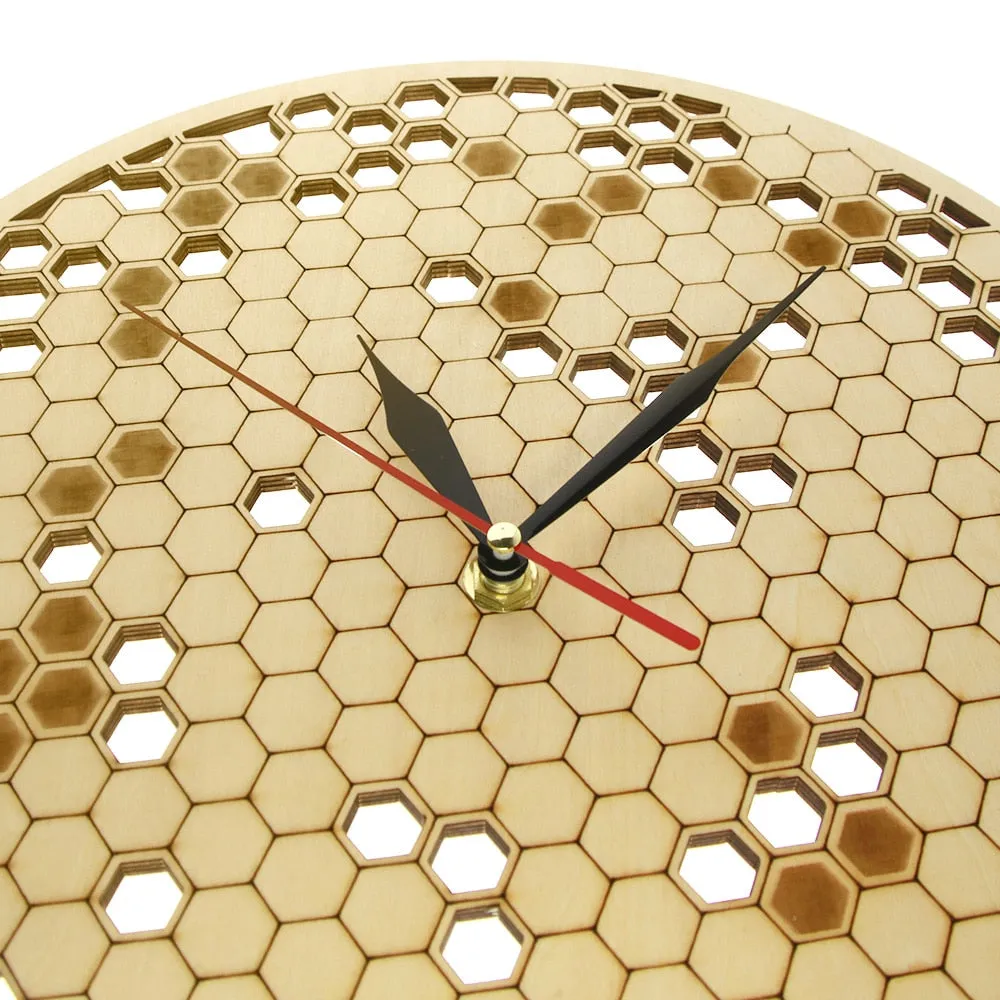 Wood Clock Watch Kitchen Rustic Hanging Clock Modern Geometric Clock Honeycombs Wooden  Art Bee Lover  for Family