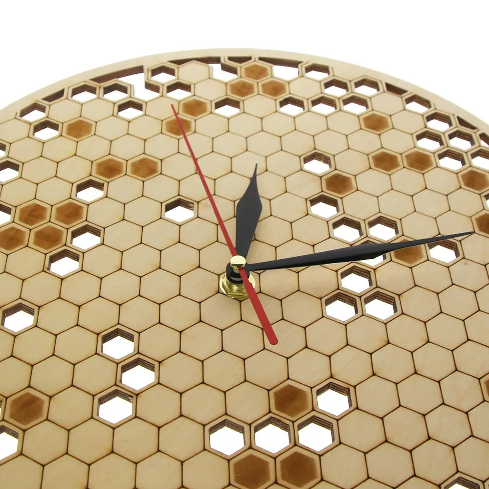Wood Clock Watch Kitchen Rustic Hanging Clock Modern Geometric Clock Honeycombs Wooden Wall Decor Art Bee Lover Gift for Family