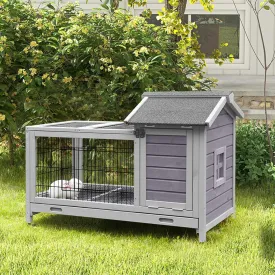 Wooden Rabbit Hutch Indoor and Outdoor, Rabbit Cage with Removable Wire Netting and Leak Proof Tray, Mobile Bunny Cage with Wheels
