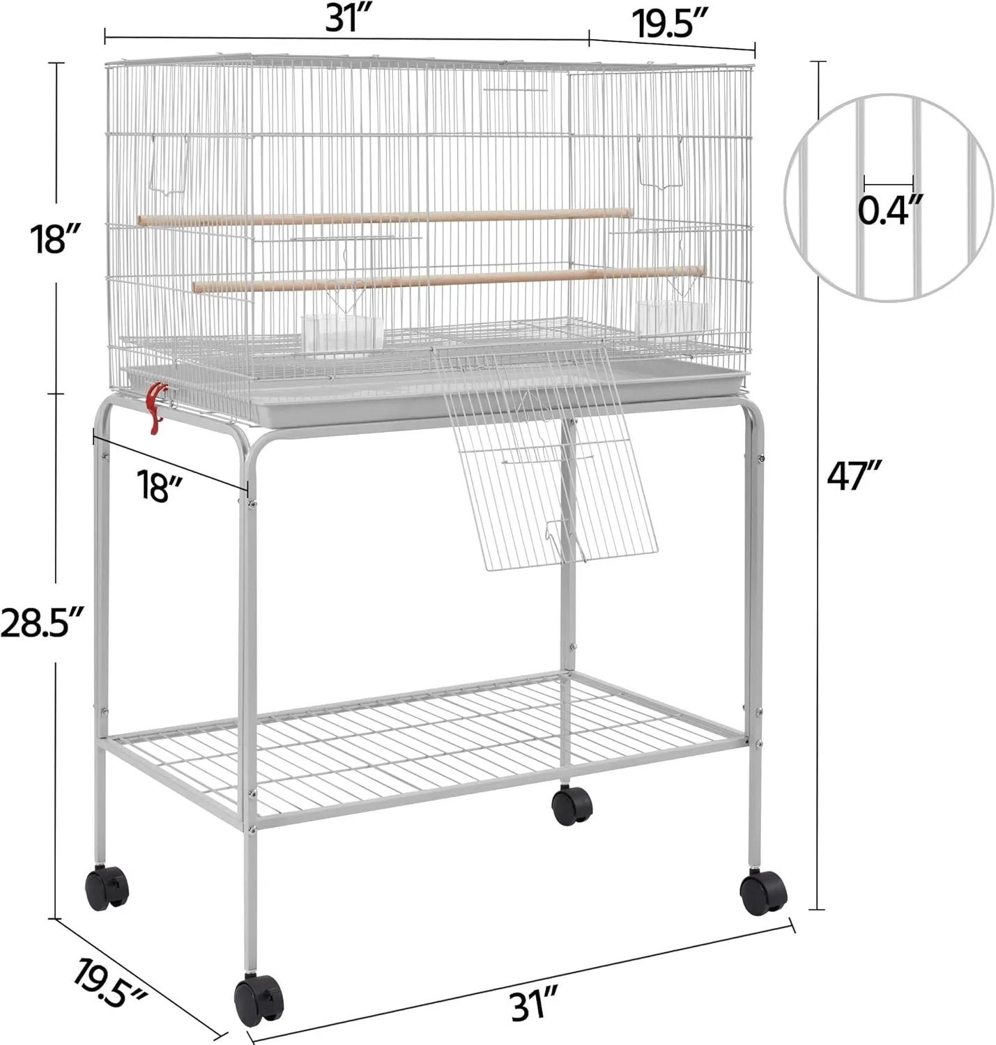 Yaheetech 47'' Height Metal Flight Bird Cage Parrot cage for Parakeets Conures Budgies Lovebirds with Rolling Stand